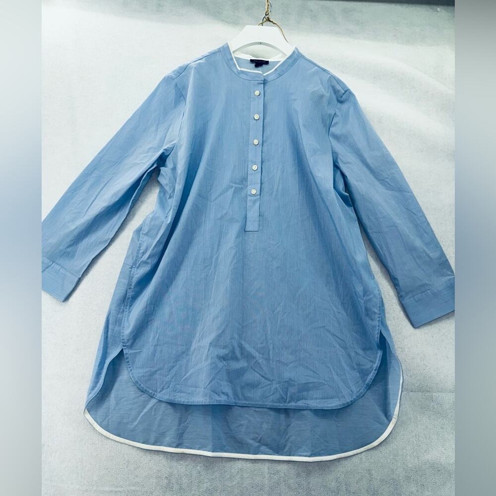 NWT Ann Taylor Tunic Top Shirt Banded Collar Rounded Hem Light Blue size Medium